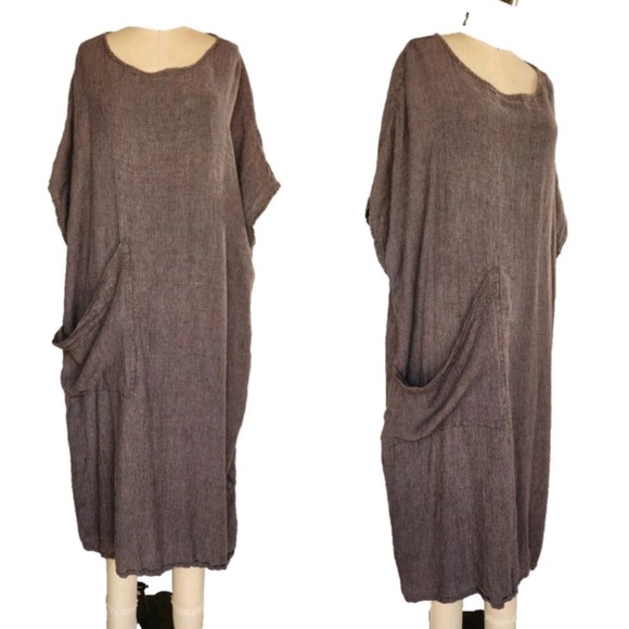 ELIZABETH SUZANN Gray LINEN ONE POCKET TUNIC DRESS One Size USA - Picture 1 of 14